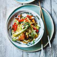 Elly Pear's ginger & soy-roasted tofu with noodles, red pepper & pak choi
